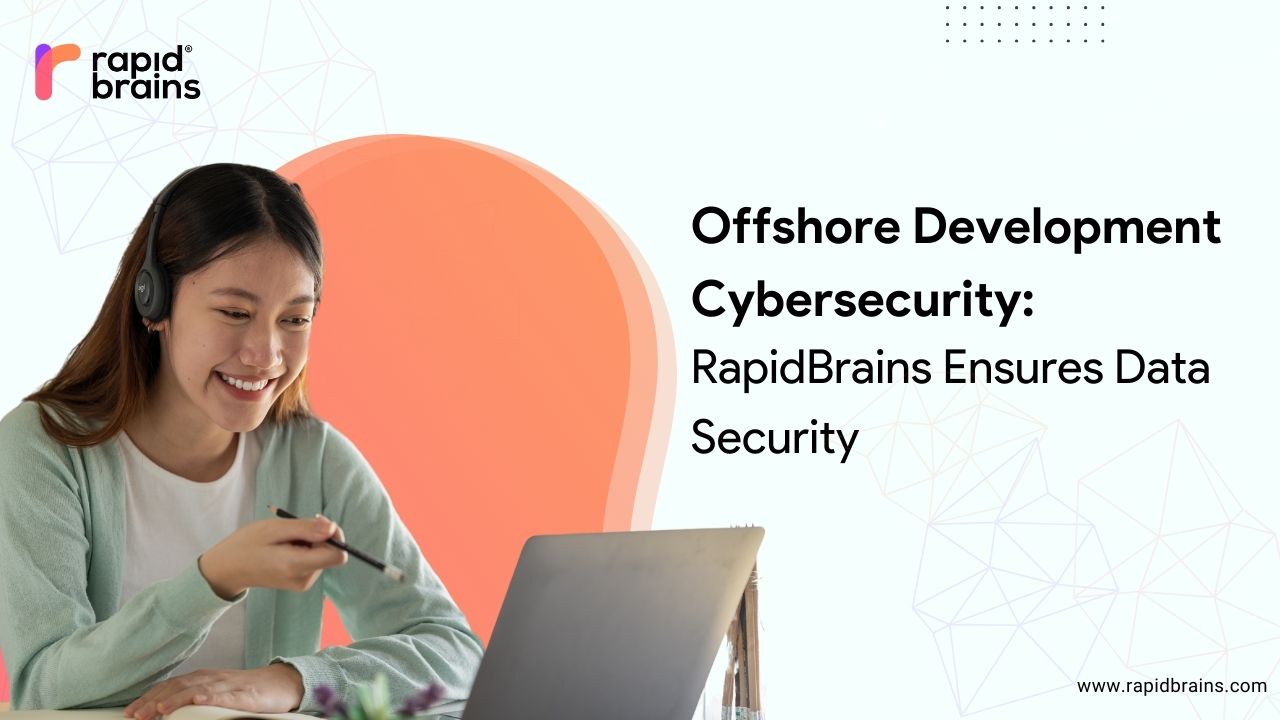 Smiling remote developer on video call, highlighting RapidBrains' commitment to offshore development cybersecurity and data security assurance.