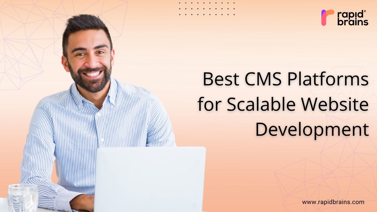 Professional working on laptop with title Best CMS Platforms for Scalable Website Development.